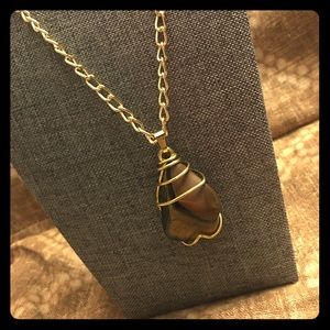 Tigers Eye Crystal Brass Wire Wrap Stone Necklace
